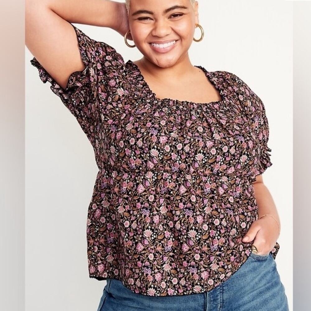 NWT Old Navy puff sleeve square neck floral, baby doll blouse womens size 2x new